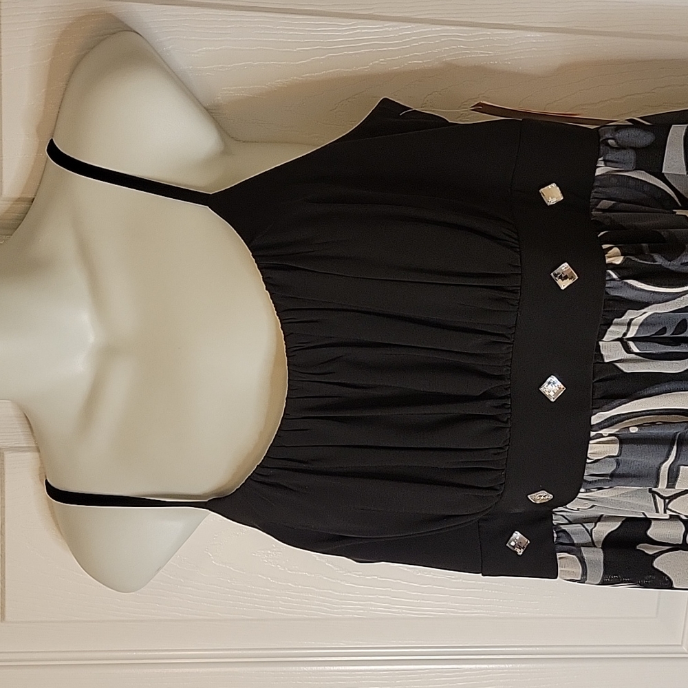 Dress Barn 12 Dress Black Gray Straps New Beaded Sundress - Picture 2 of 8